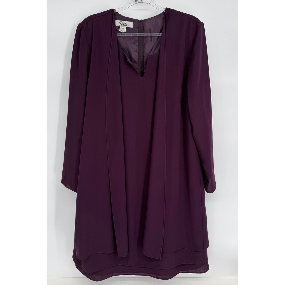 Patra Womens Purple Chiffon Overlay Tiered Cocktail Dress Sz 14 Long Sleeve